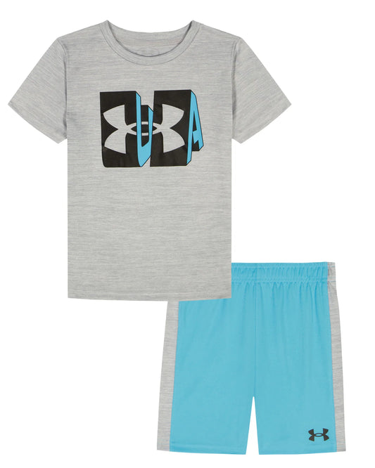 Under Armour Mod Gray Heather Logo & Sky Blue Twist Short Set