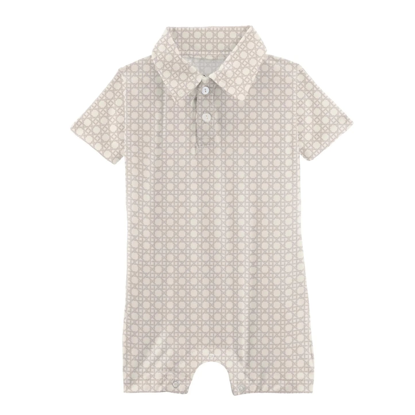Kickee Latte Wicker SS Polo Romper