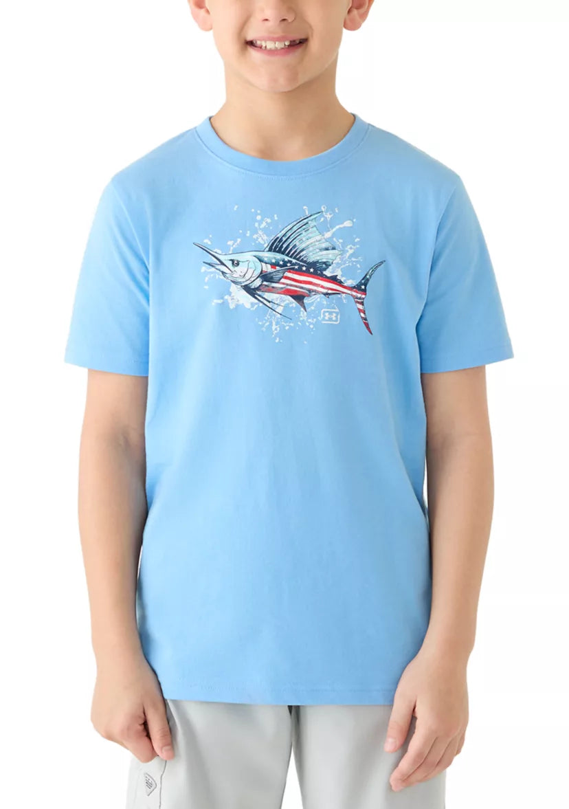 Under Armour Horizon Blue American Flag Marlin Tee