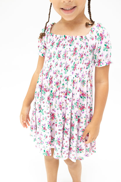Angel Dear Preppy Roses Puff Sleeve Smocked Dress
