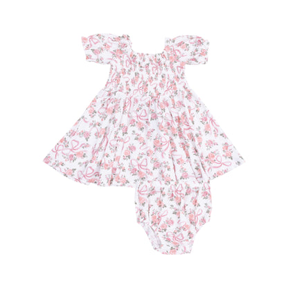Angel Dear Ribbon & Flowers Puff Sleeve Smocked Dress