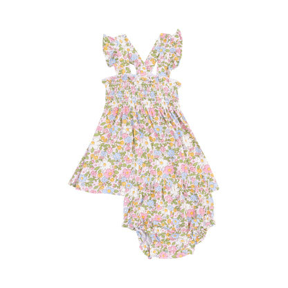 Angel Dear Bubbly Baby Calico Ruffle Strap Smocked Top & Diaper Cover