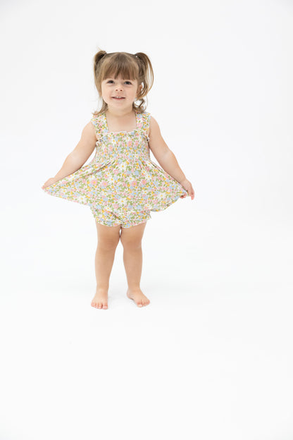 Angel Dear Bubbly Baby Calico Ruffle Strap Smocked Top & Diaper Cover