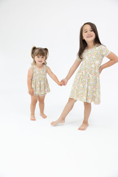 Angel Dear Bubbly Baby Calico Ruffle Strap Smocked Top & Diaper Cover