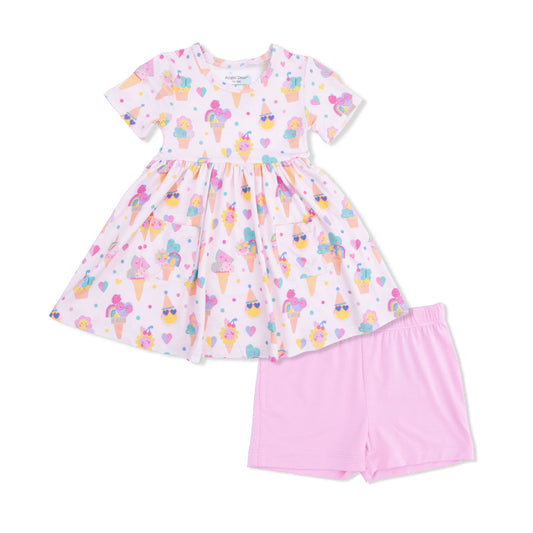 Angel Dear Ice Cream Fun Crew Twirly Dress with Cartwheel Shorts