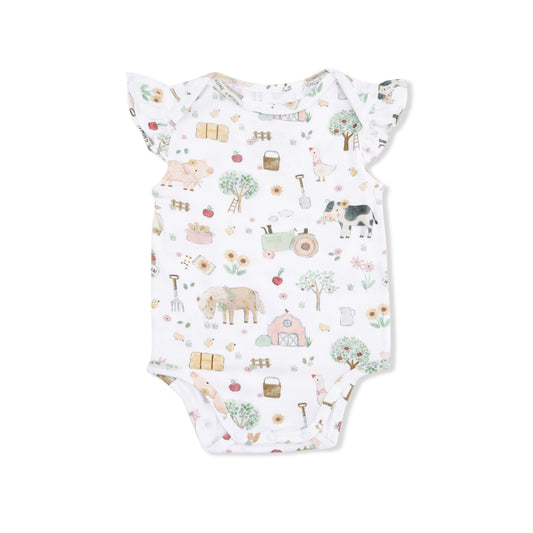Angel Dear Cute Farm Animals Pink Ruffle Sleeve Bodysuit