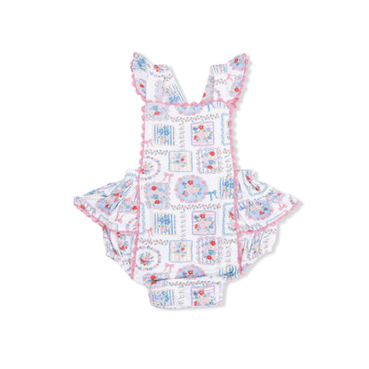 Angel Dear Julep’s Floral Patchwork Ric Rac Ruffle Sunsuit