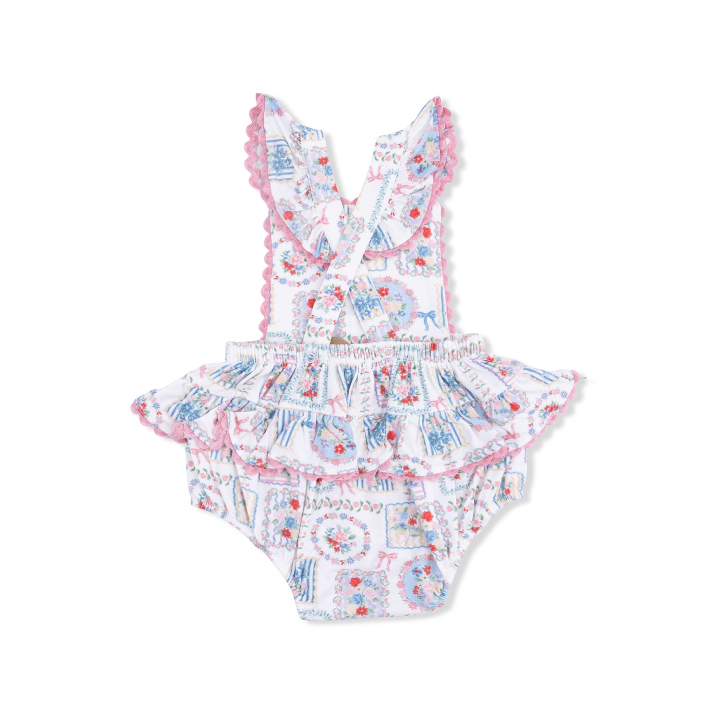 Angel Dear Julep’s Floral Patchwork Ric Rac Ruffle Sunsuit