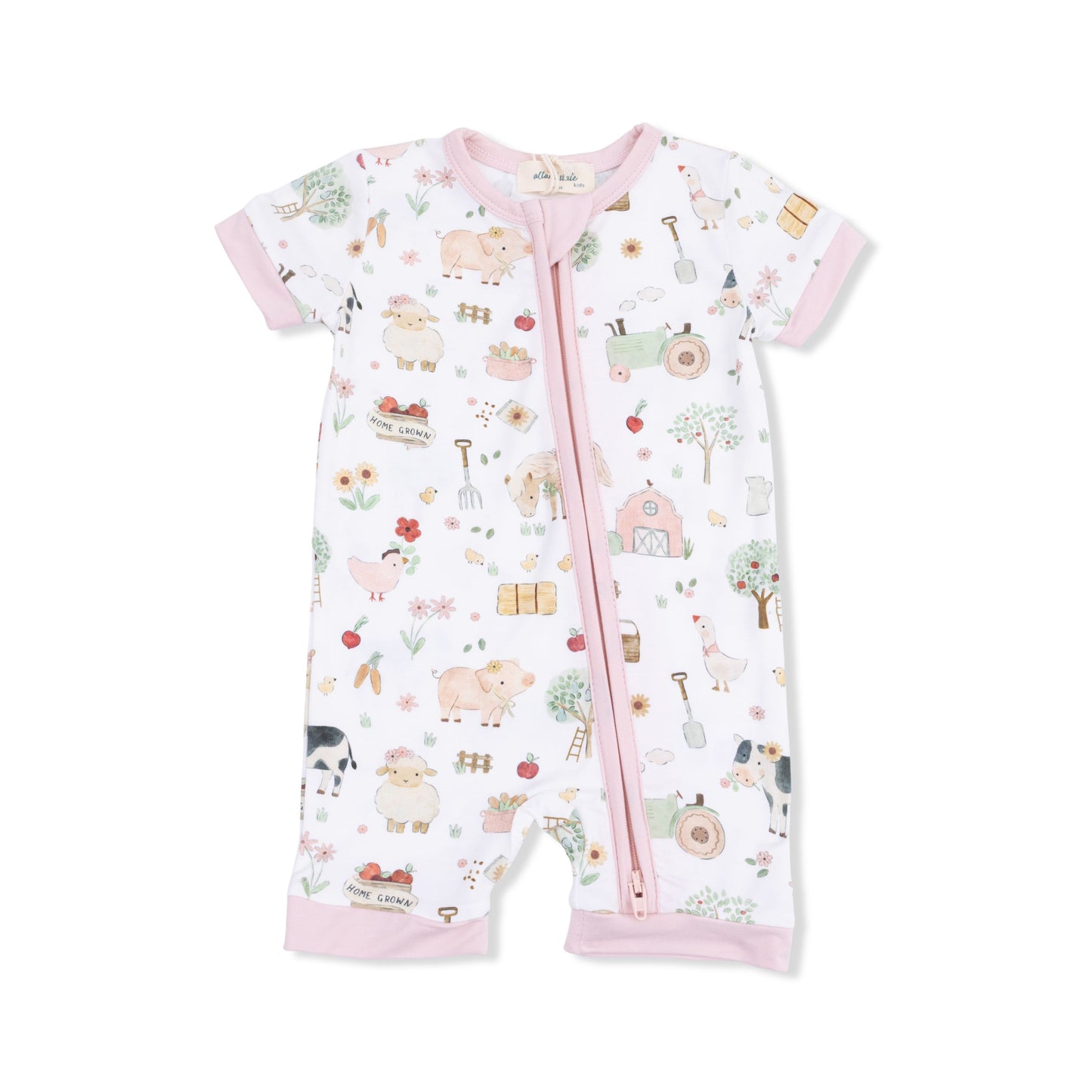 Angel Dear Cute Farm Animals Pink Shortie 2 Way Zipper Romper