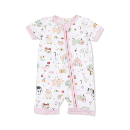 Angel Dear Cute Farm Animals Pink Shortie 2 Way Zipper Romper