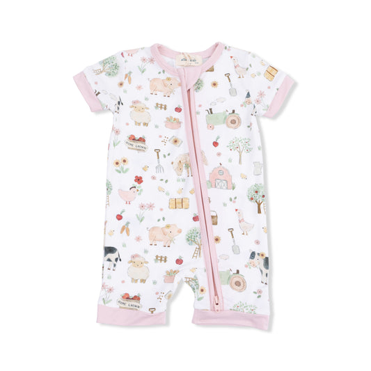 Angel Dear Cute Farm Animals Pink Shortie 2 Way Zipper Romper