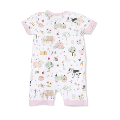 Angel Dear Cute Farm Animals Pink Shortie 2 Way Zipper Romper