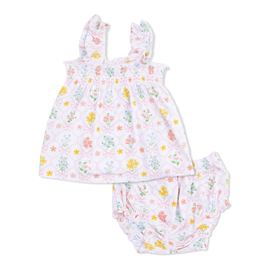 Angel Dear Spring Blooms Bow Trellis Ruffly Strap Top & Bloomer Set