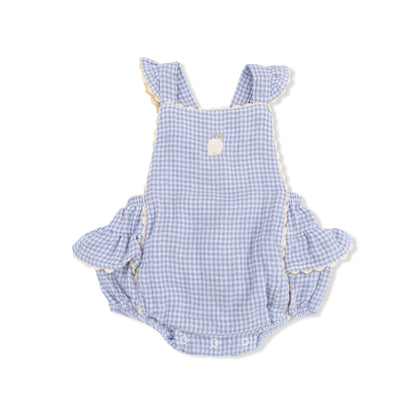 Angel Dear Micro Gingham Blue Blizzard Ric Rac Ruffle Sunsuit