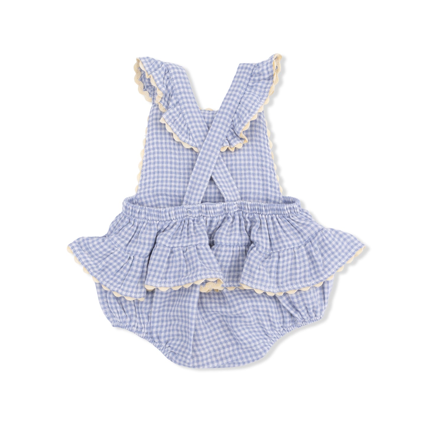 Angel Dear Micro Gingham Blue Blizzard Ric Rac Ruffle Sunsuit