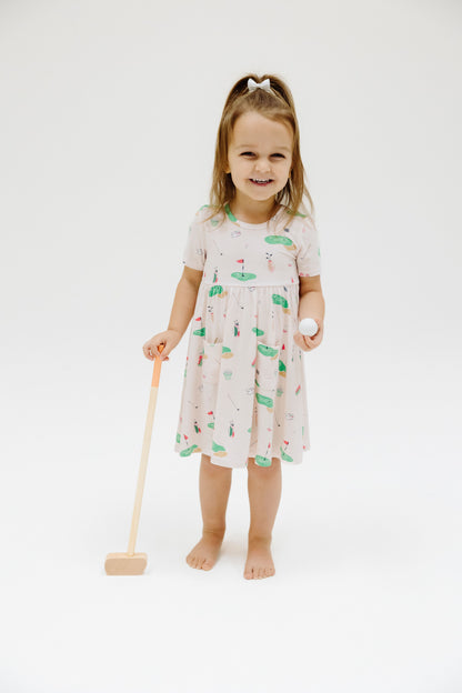 Angel Dear Golf Things Pink Short Sleeve Twirly Dress
