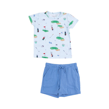 Angel Dear Golf Things Blue Crew Neck Tee & Short Set