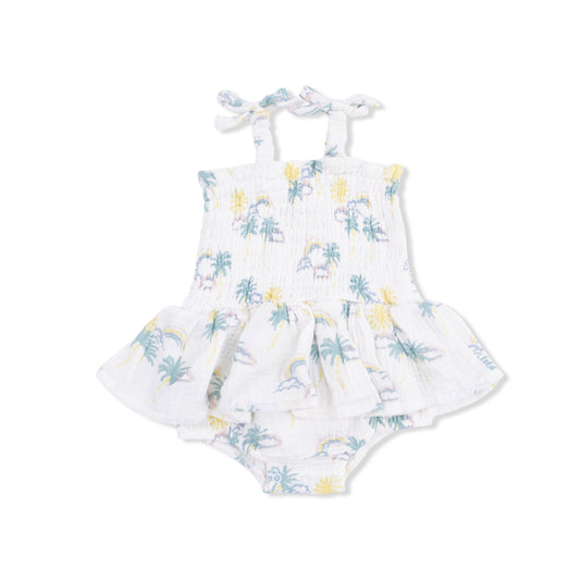 Angel Dear Palm Trees & Rainbows Smocked Bubble with Skirt