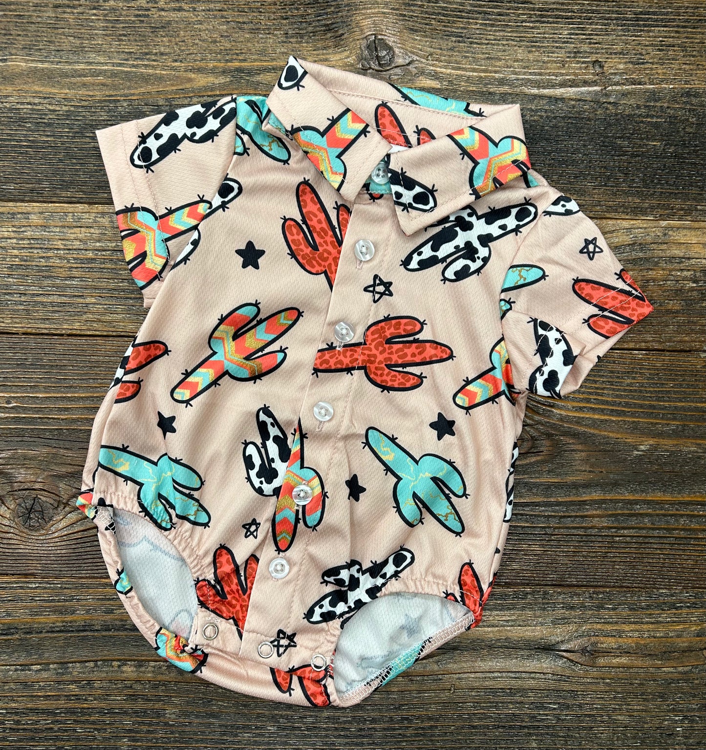 Multi Printed Cactus Button Up Onesie