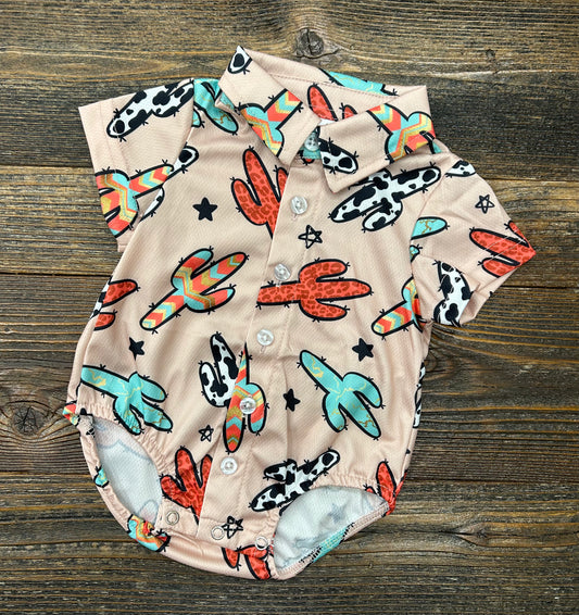 Multi Printed Cactus Button Up Onesie