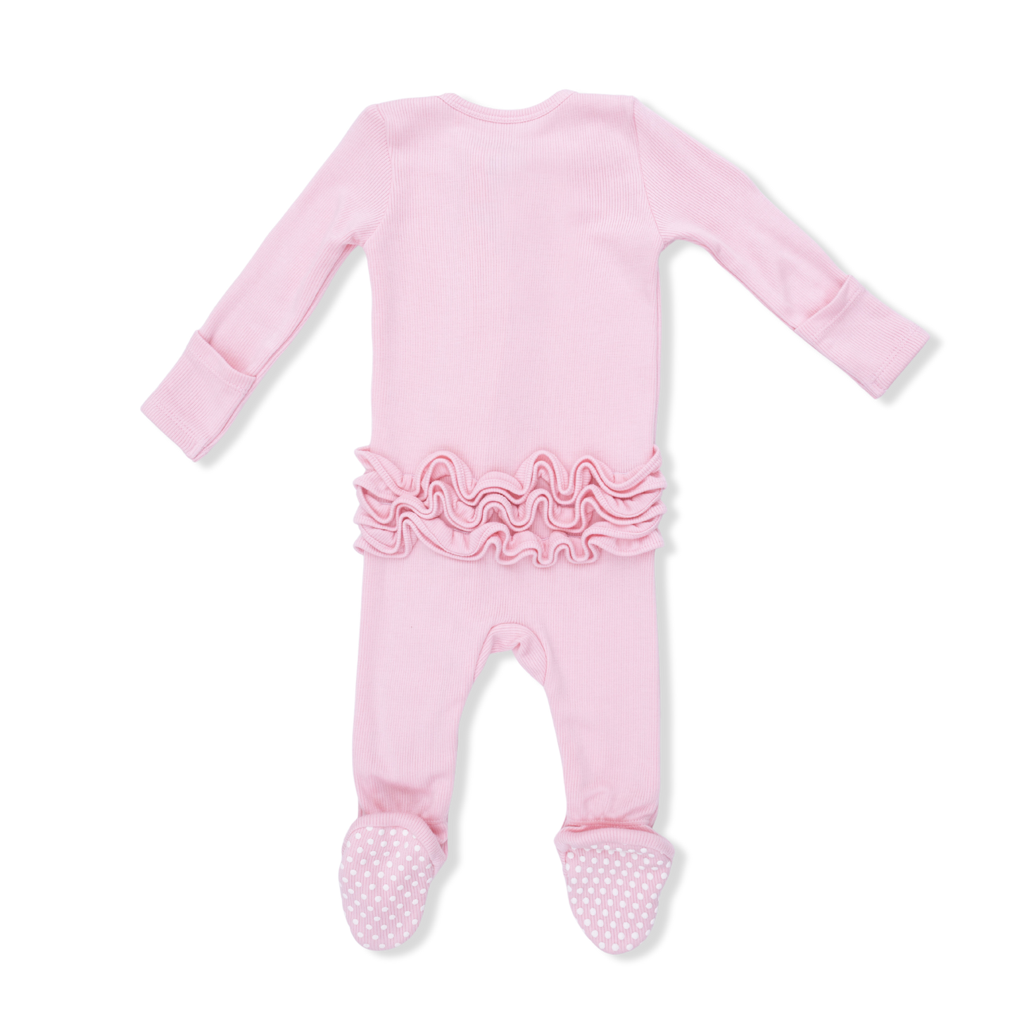 Angel Dear Solid Romance Rose Rib 2 Way Ruffle Front Zipper Footie
