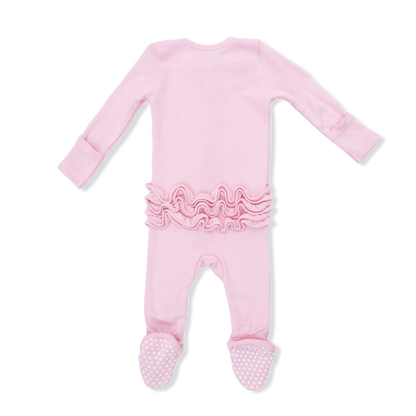 Angel Dear Solid Romance Rose Rib 2 Way Ruffle Front Zipper Footie