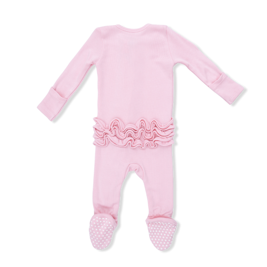 Angel Dear Solid Romance Rose Rib 2 Way Ruffle Front Zipper Footie