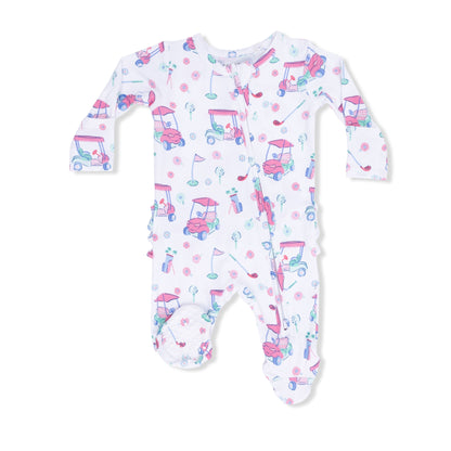 Angel Dear Golf Carts & Flowers 2 Way Ruffle Back Zipper Footie