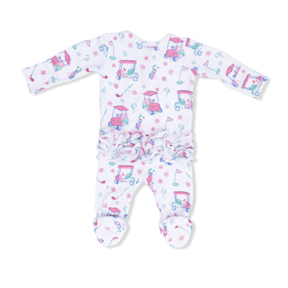 Angel Dear Golf Carts & Flowers 2 Way Ruffle Back Zipper Footie