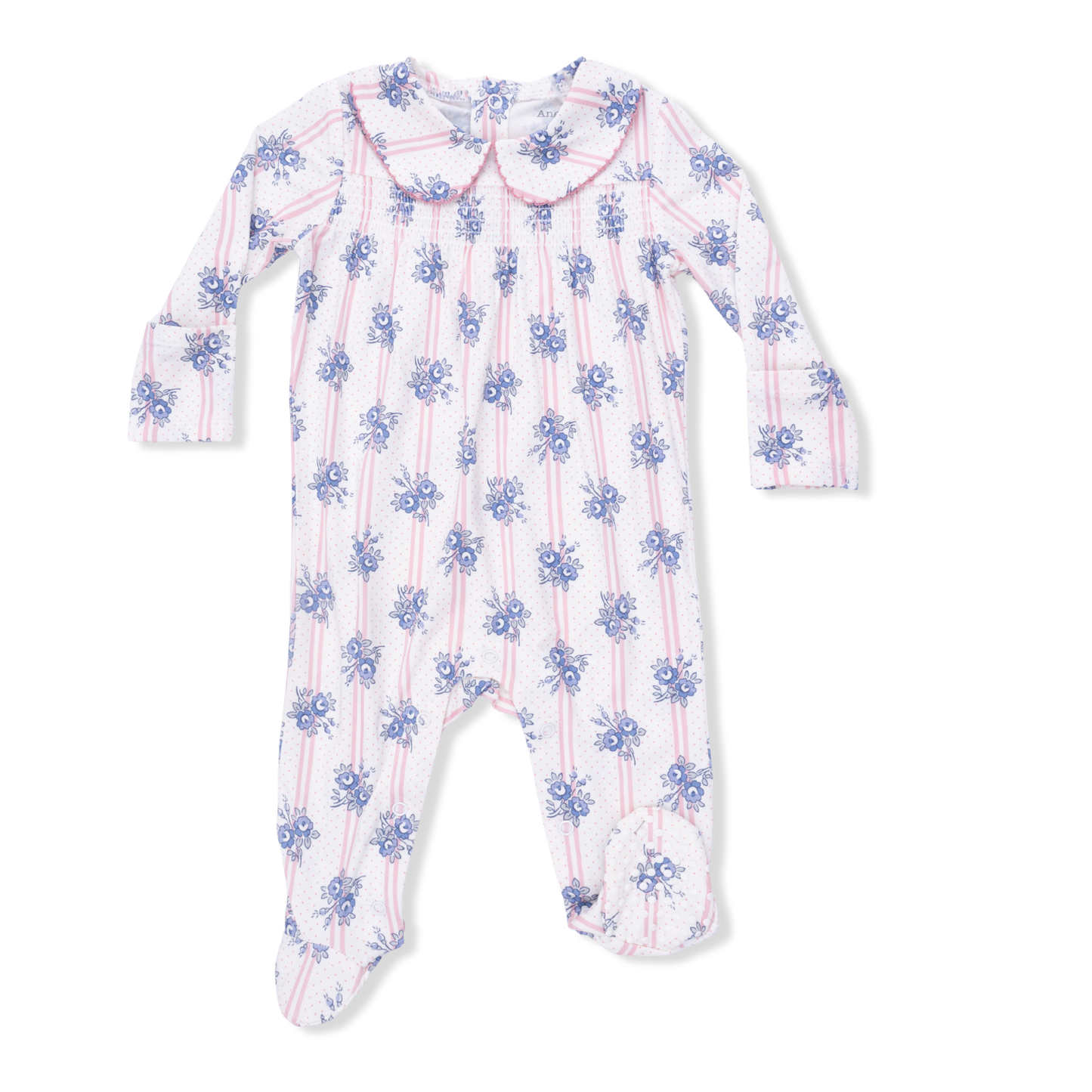 Angel Dear Stripe Dot Roses Smocked Peter Pan Snap Footie