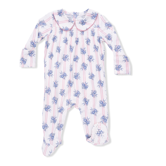Angel Dear Stripe Dot Roses Smocked Peter Pan Snap Footie