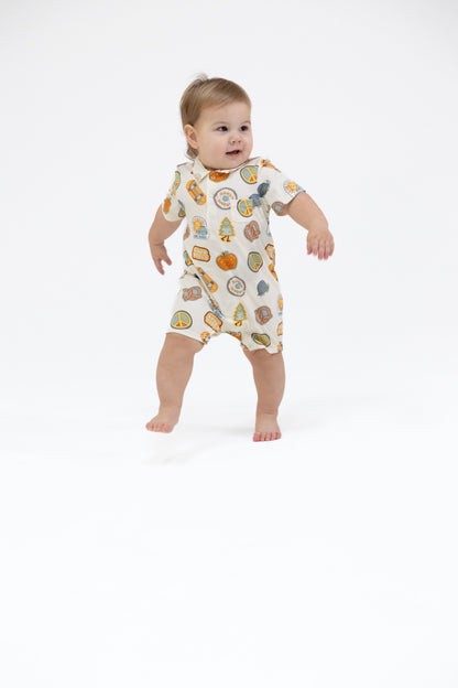 Angel Dear Groovy Vibes Stickers Blue Polo Shortie Romper