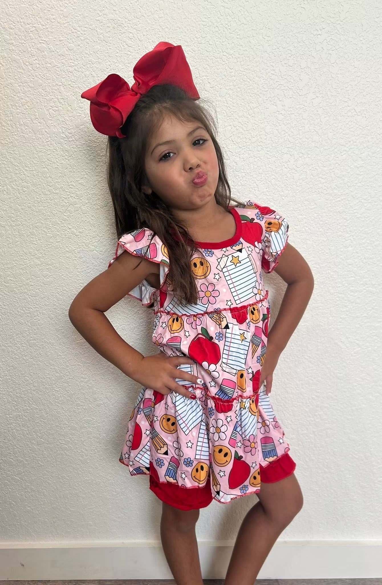 Red Smiley Back to School Short Set