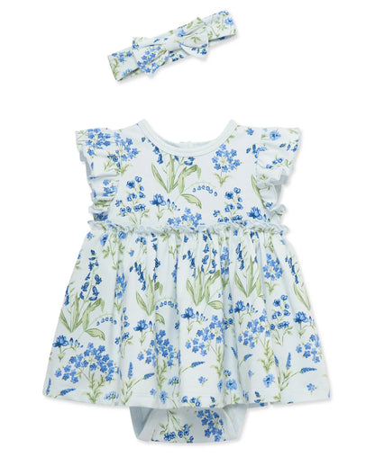 Little Me Blue Floral Bodysuit Dress