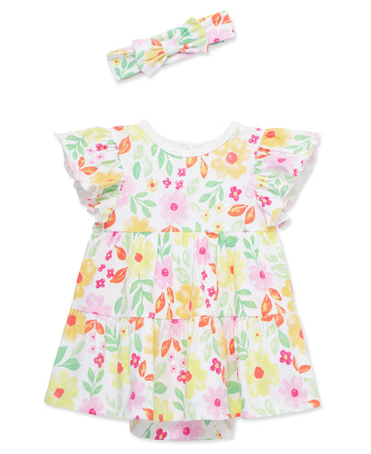 Little Me Spring Floral Bodysuit Dress