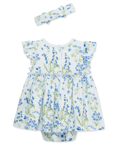 Little Me Blue Floral Bodysuit Dress