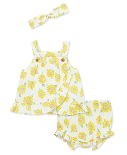 Little Me Sunflower Gauze Short Set & Headband