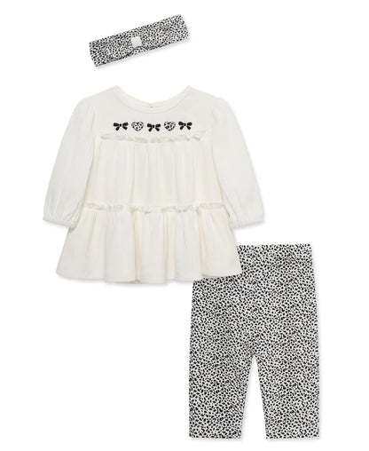 Little Me White & Black Spotted Tunic & Legging Set