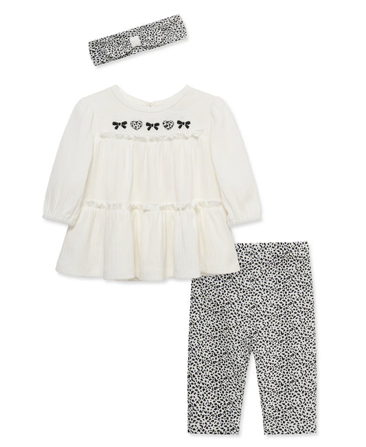 Little Me White & Black Spotted Tunic & Legging Set