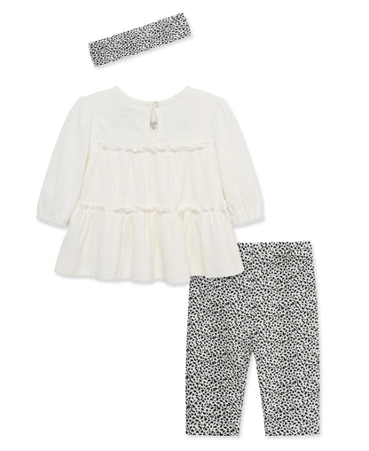 Little Me White & Black Spotted Tunic & Legging Set