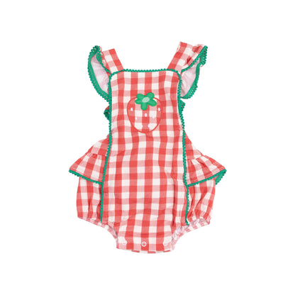 Angel Dear Strawberry Gingham Ric-Rac Ruffle Sunsuit