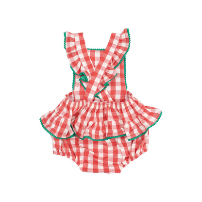 Angel Dear Strawberry Gingham Ric-Rac Ruffle Sunsuit