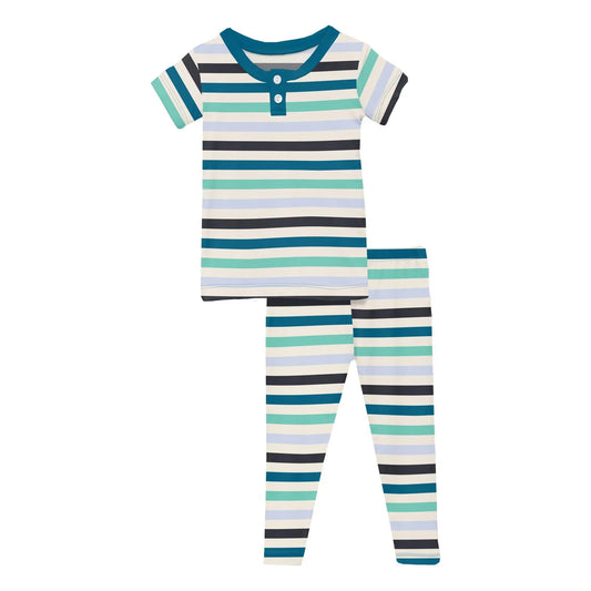 Kickee Little Boy Blue Stripe Henley Pajama Set