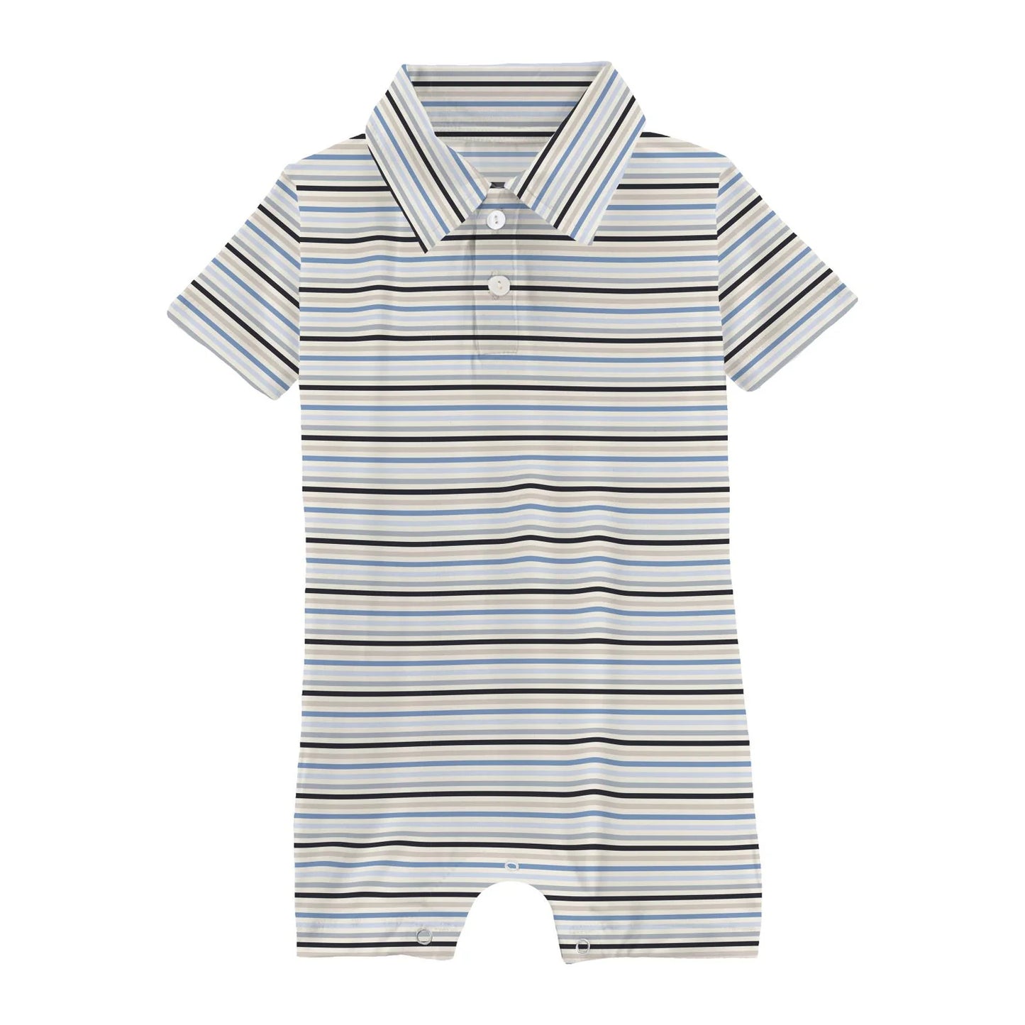 Kickee Rhyme Stripe Polo Romper