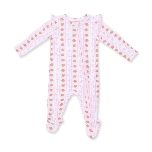 Angel Dear Football Bow Stripe 2 Way Ruffle Sleeve Zipper Footie
