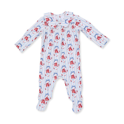 Angel Dear Beverly Cameo Stripe Smocked Peter Pan Snap Footie
