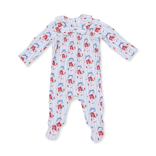 Angel Dear Beverly Cameo Stripe Smocked Peter Pan Snap Footie