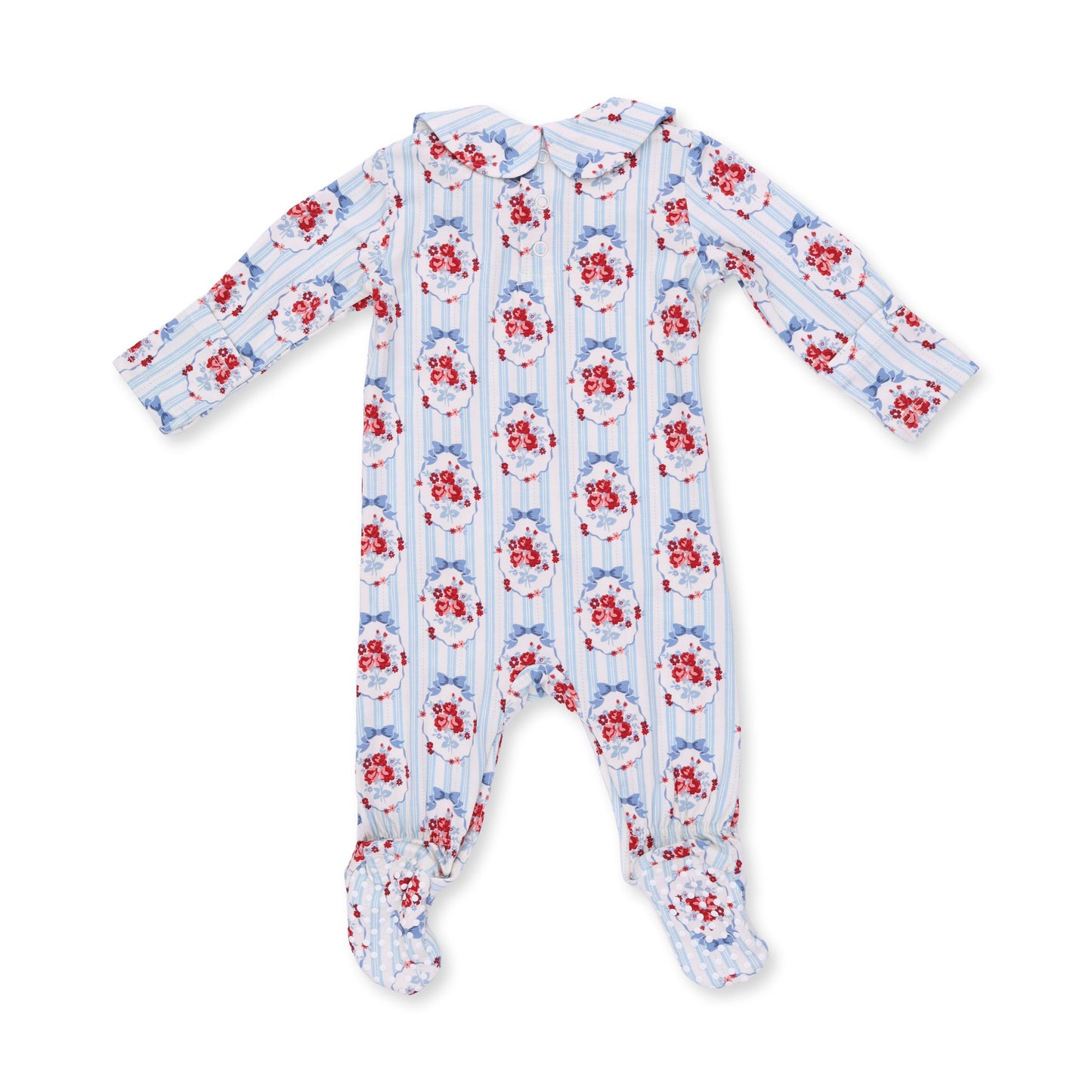 Angel Dear Beverly Cameo Stripe Smocked Peter Pan Snap Footie
