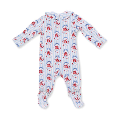 Angel Dear Beverly Cameo Stripe Smocked Peter Pan Snap Footie