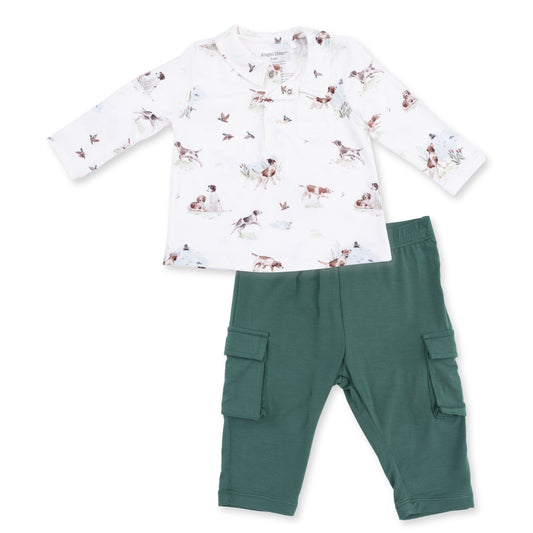 Angel Dear Pointer Pups & Duck Buddies Polo with Cargo Pants
